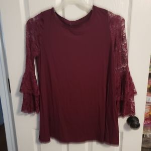 Burgandy Top with Lace Bell Sleeves